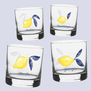 Lemon Citrus Watercolor Personalised Name Whiskey Glass