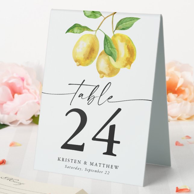 Lemon Citrus Watercolor Table Number (In SItu (Wedding))