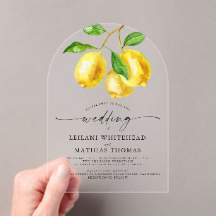 Lemon Citrus Watercolor Wedding Acrylic Invitations