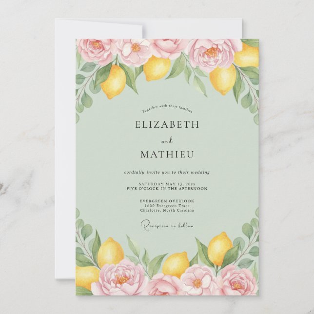 Lemon Citrus Watercolor Wedding Invitation (Front)