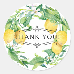 Lemon Citrus Watercolor White Floral Leaf Greenery Classic Round Sticker