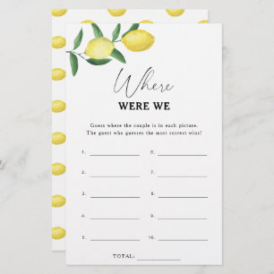 Lemon Citrus - Where were we bridal shower game