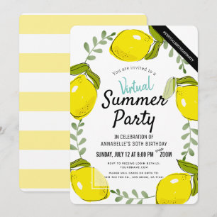 Lemon Citrus White Summer Adult Virtual Birthday Invitation