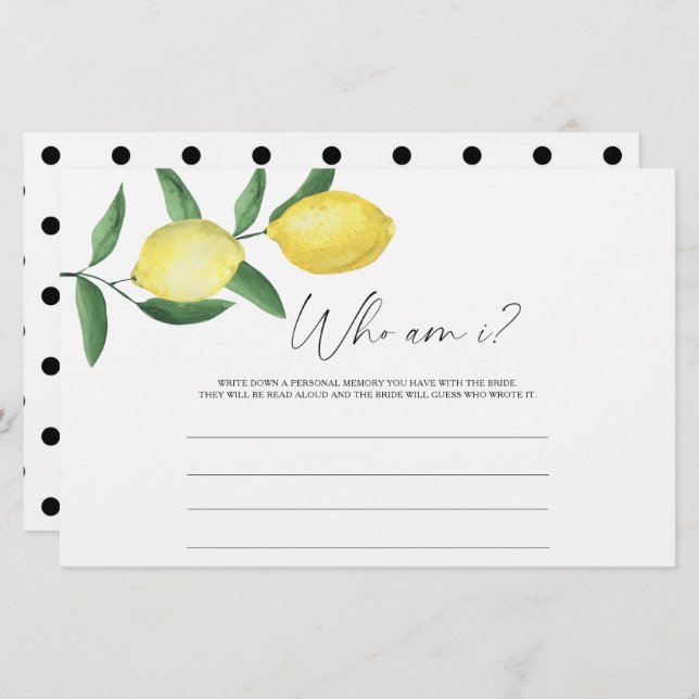Lemon Citrus - Who am I bridal shower game Stationery (Front/Back)