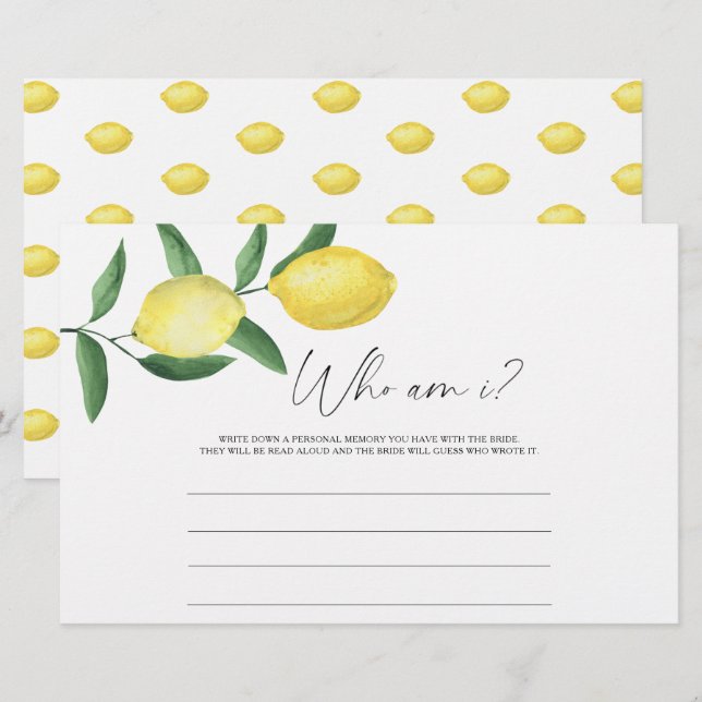 Lemon Citrus - Who am I bridal shower game Stationery (Front/Back)