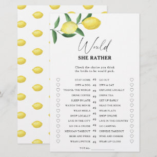 Lemon Citrus - Would she rather bridal shower game