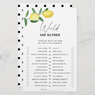 Lemon Citrus - Would she rather bridal shower game