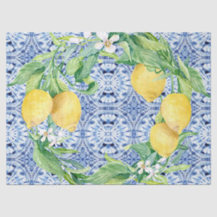 Lemon Citrus Wreath Farmhouse Navy Blue n White Tissue Paper