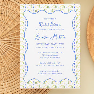 Lemon Citrus Yellow and Blue Italian Bridal Shower Invitation