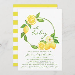 Lemon Citrus Yellow Stripes Unisex Baby Shower Invitation
