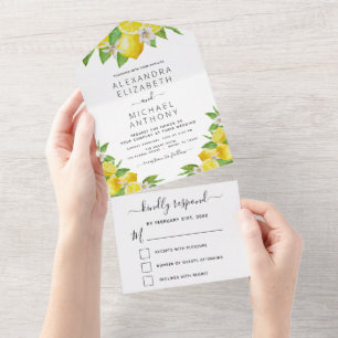 Lemon Citrus Yellow Wedding Spring Summer All In One Invitation