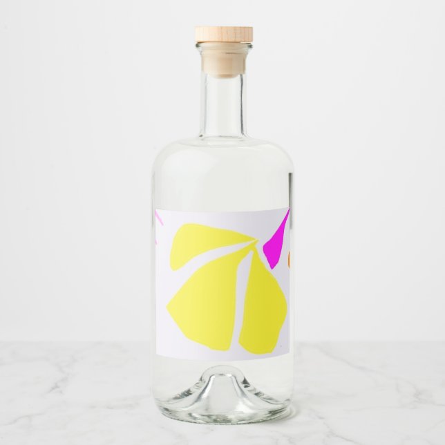Lemon coloured flower  liquor bottle label (Front)