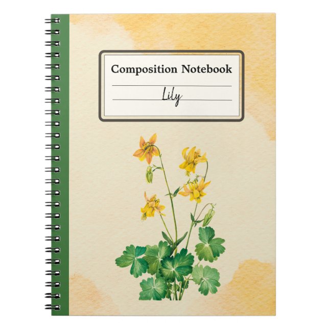 Lemon Columbine Flower Personalised Composition Notebook (Front)