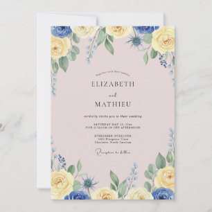 Lemon Cornflower Painted Wedding Invitation