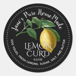 Lemon Curd Fruit Spread Vintage Illustration Black Classic Round Sticker