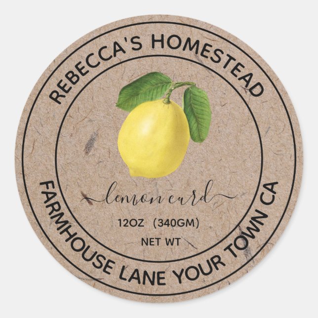 Lemon Curd Kraft Paper Canning Jar Labels (Front)