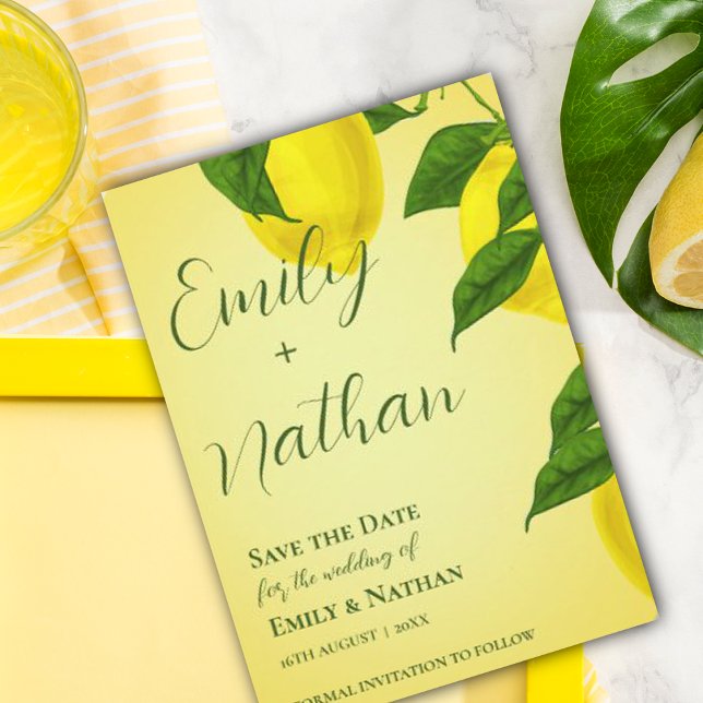 Lemon Cute Bright Yellow Beautiful Citrus Wedding Save The Date (Creator Uploaded)