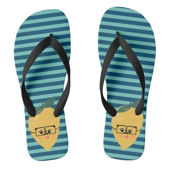Lemon Cute Striped Pattern Flip Flops (Footbed)