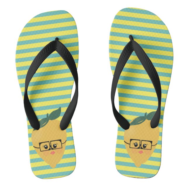 Lemon Cute Striped Pattern Flip Flops (Footbed)