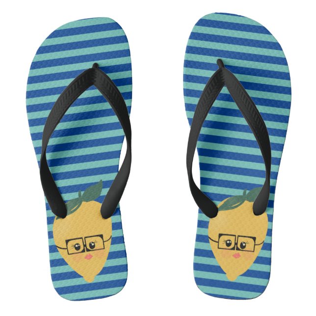 Lemon Cute Striped Pattern Flip Flops (Footbed)