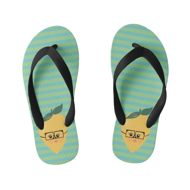 Lemon Cute Striped Pattern Kid's Flip Flops (Footbed)