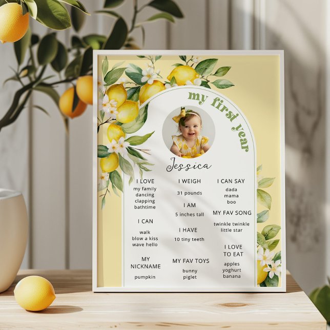 Lemon cutie first birthday party photo milestone poster (Creator Uploaded)
