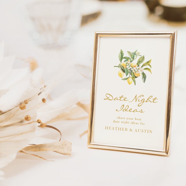 Lemon Date Night Bridal Shower Sign (Watercolor Lemon Floral Date Night Bridal Shower Sign by Painted Paperie
)