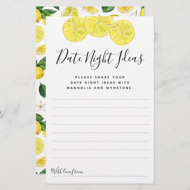 Lemon Date Night Ideas Cards (Front/Back)