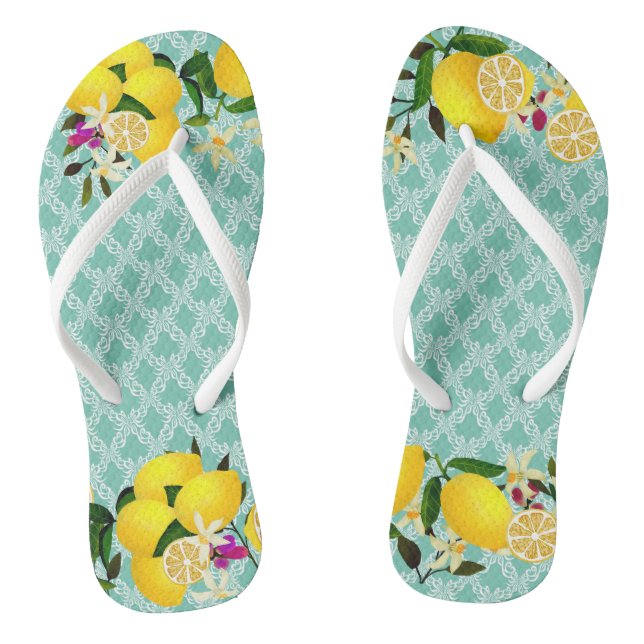 Lemon days motif aqua Flip Flops (Footbed)