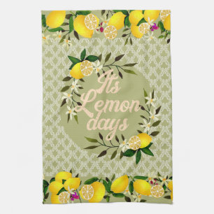 Lemon Days Motif Green Tea Towel
