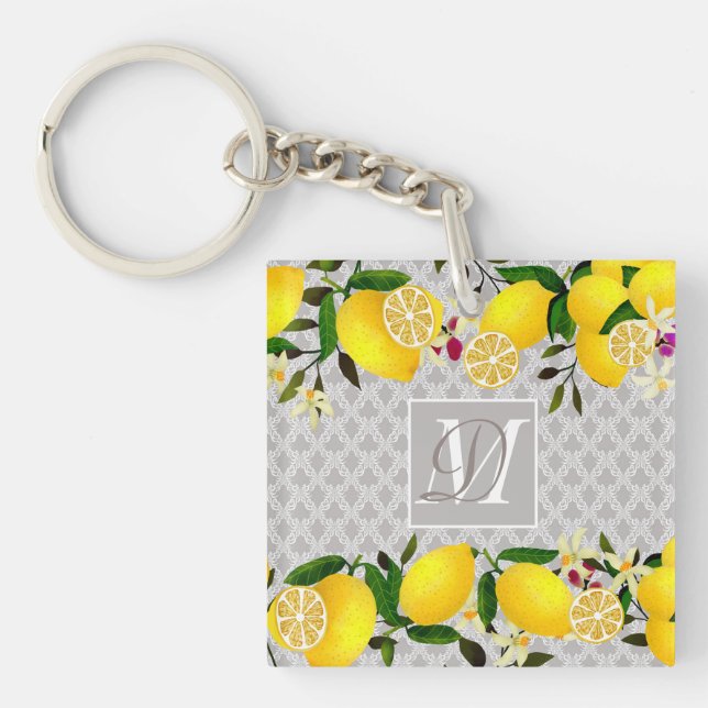 Lemon Days Motif Grey Key Ring (Front)
