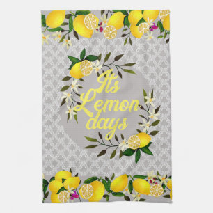 Lemon Days Motif Grey Tea Towel