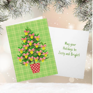 Lemon Decorated Christmas Tree Zesty Bright Holiday Card