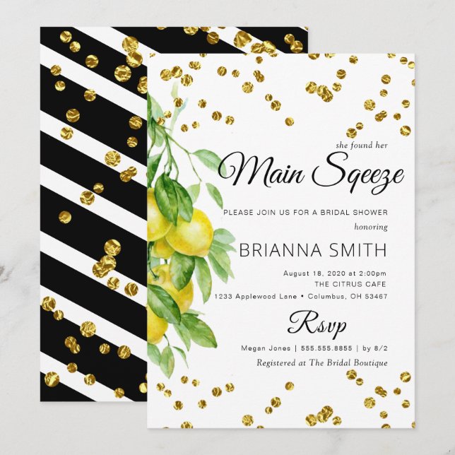 Lemon Decorated Elegant Bridal Shower Invitation (Front/Back)