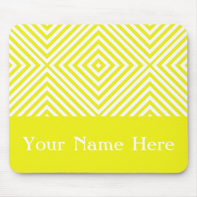 Lemon Diamond Chevron with custom name Mouse Mat (Front)