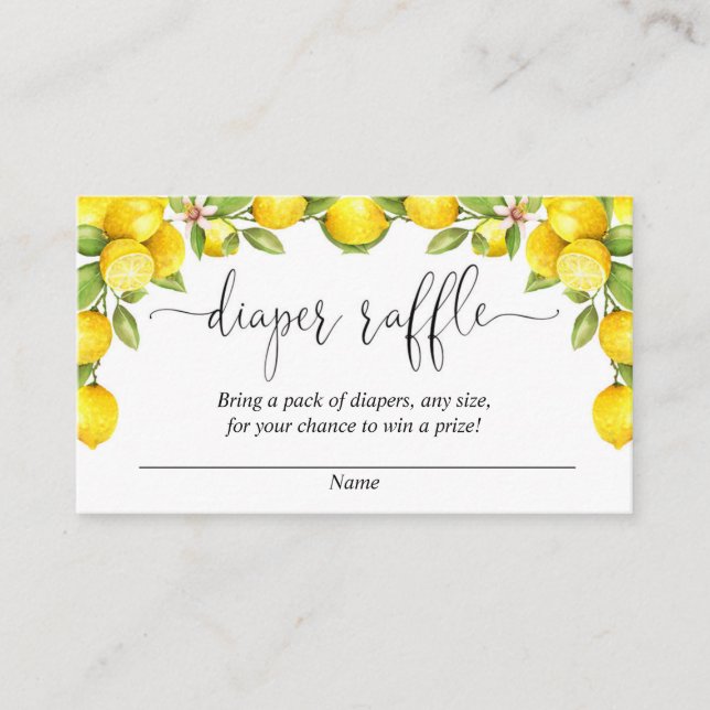 Lemon diaper raffle cards, sweet lemons enclosure card (Front)