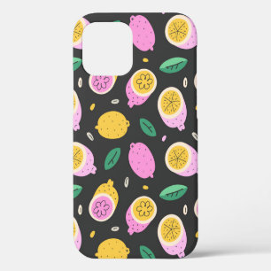 Lemon doodle pattern, bright cute citrus fruit dra iPhone 12 case
