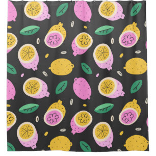 Lemon doodle pattern, bright cute citrus fruit dra shower curtain