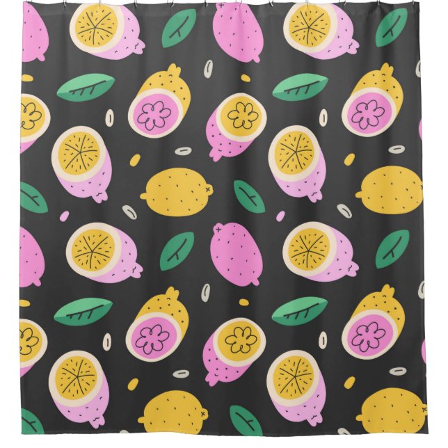 Lemon doodle pattern, bright cute citrus fruit dra shower curtain (Front)