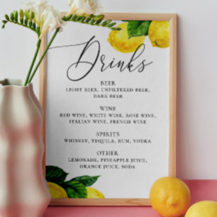 Lemon Drinks Sign Citrus Botanical Wedding Bar