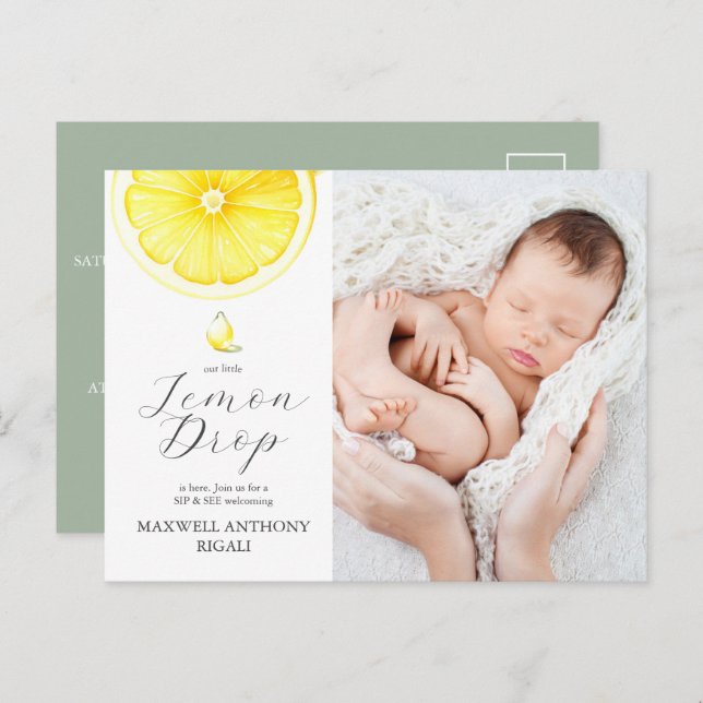 Lemon Drop Invitations Sip and See (Front/Back)