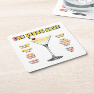 LEMON DROP MARTINI Cocktail Recipe Art Square Paper Coaster