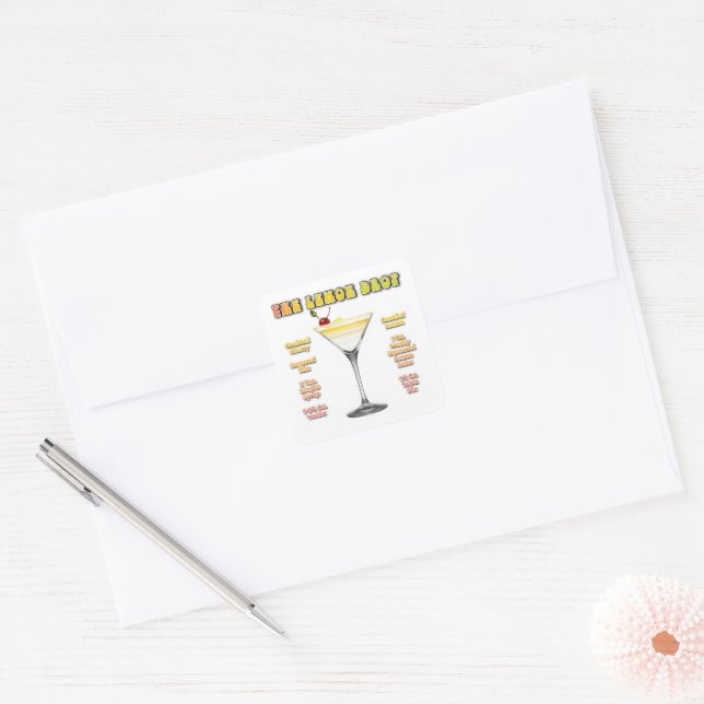 LEMON DROP MARTINI Cocktail Recipe Art  Square Sticker (Envelope)