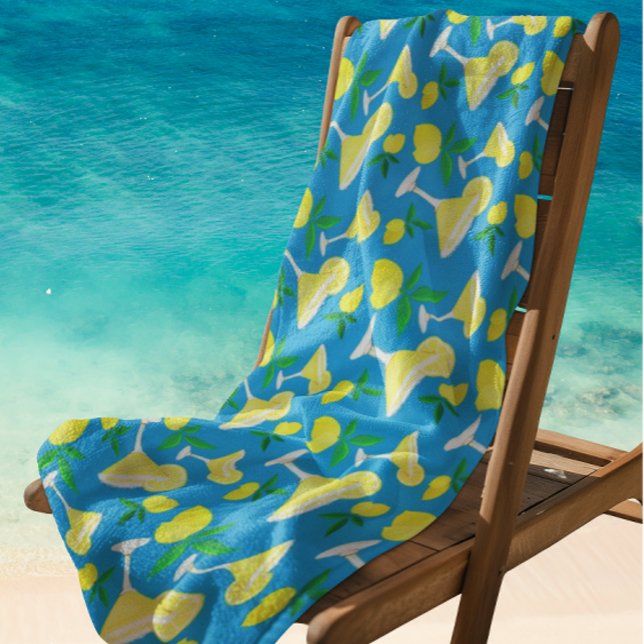 Lemon Drops Lemons Caribbean Blue Beach Towel (Ready for summer!)