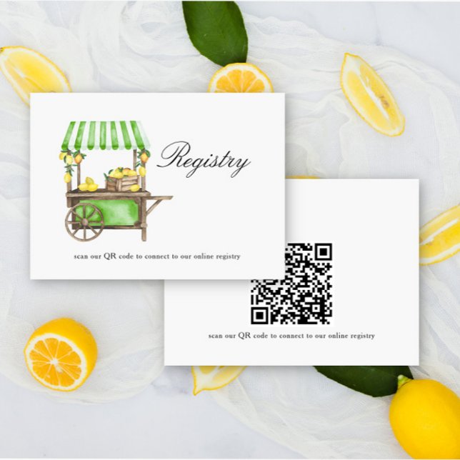 Lemon elegant Bridal shower QR code for registry  Enclosure Card (Creator Uploaded)