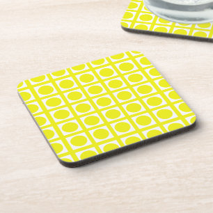 Lemon Elegant Grid Dots Coaster