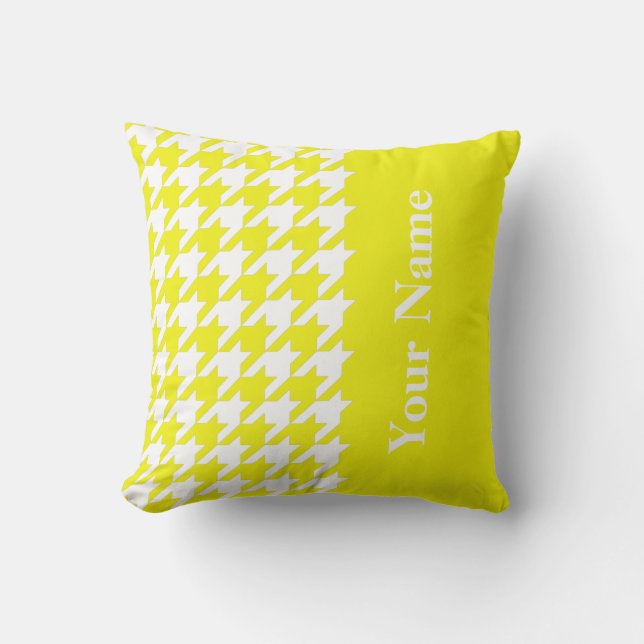 Lemon Elegant Houndstooth with name Cushion (Front)