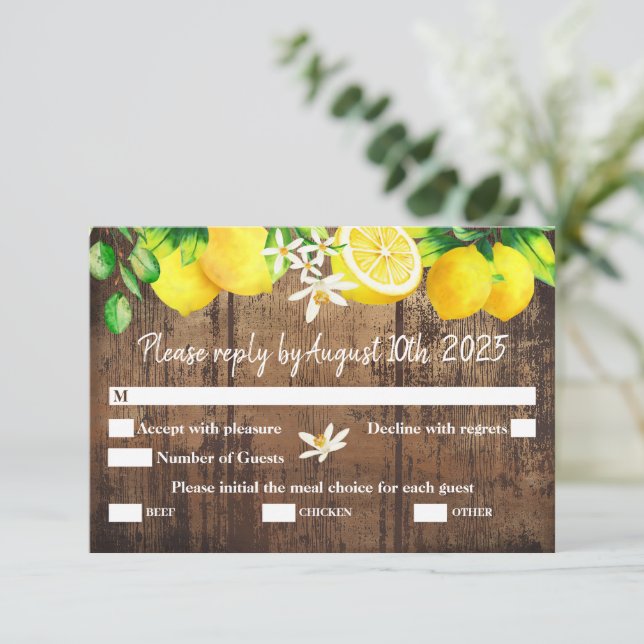Lemon Enclosure With Meal Options RSVP Card (Standing Front)