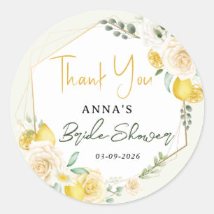 Lemon Eucalyptus Floral Bridal Shower Thank You Classic Round Sticker