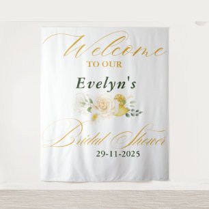 Lemon Eucalyptus Rose Elegant Script Bridal Shower Tapestry